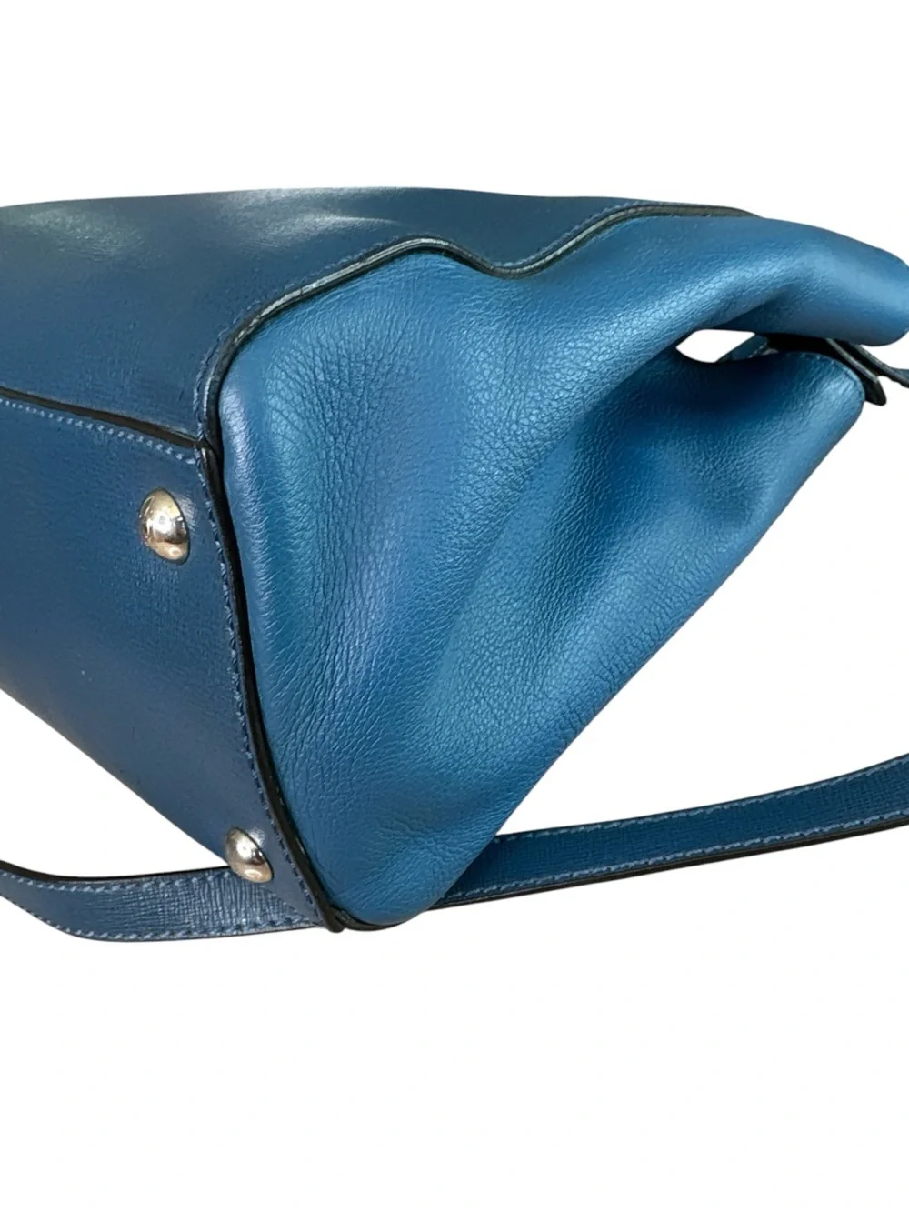 Fendi Teal-Blue Leather Satchel with Top Handles